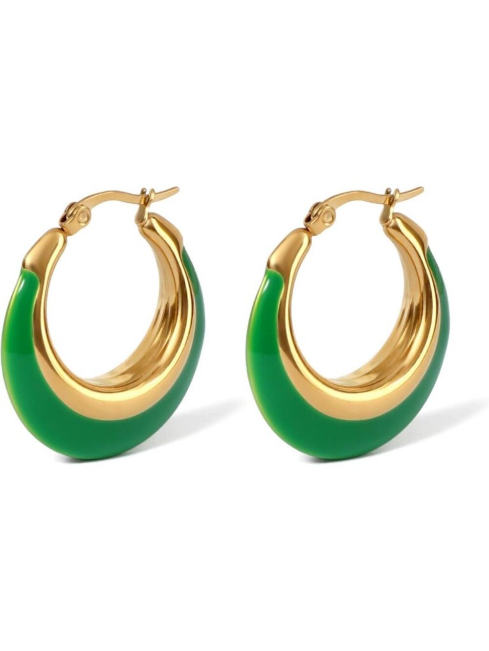 Chunky Gold Plated Enamel Hoop Earrings - Bamboo Checkered Huggies, Gift for Her